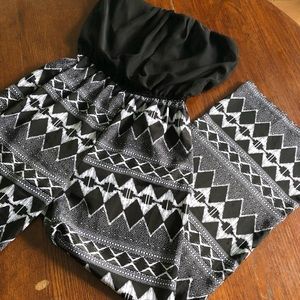 CURE Strapless Jumpsuit Palazzo Pants Tribal Print